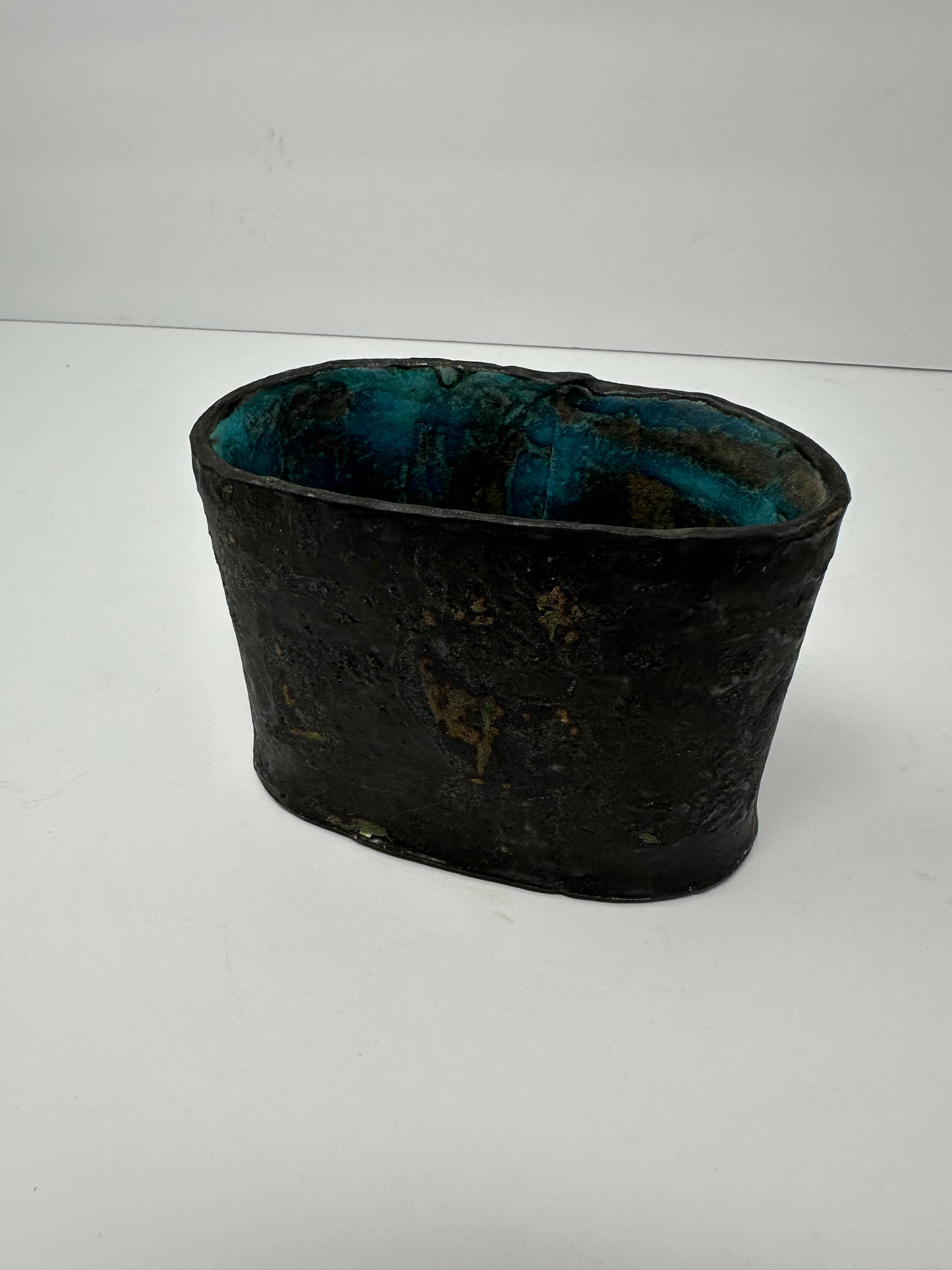 Black and blue ceramic vase. Rustic boho chic look. Textured ceramic